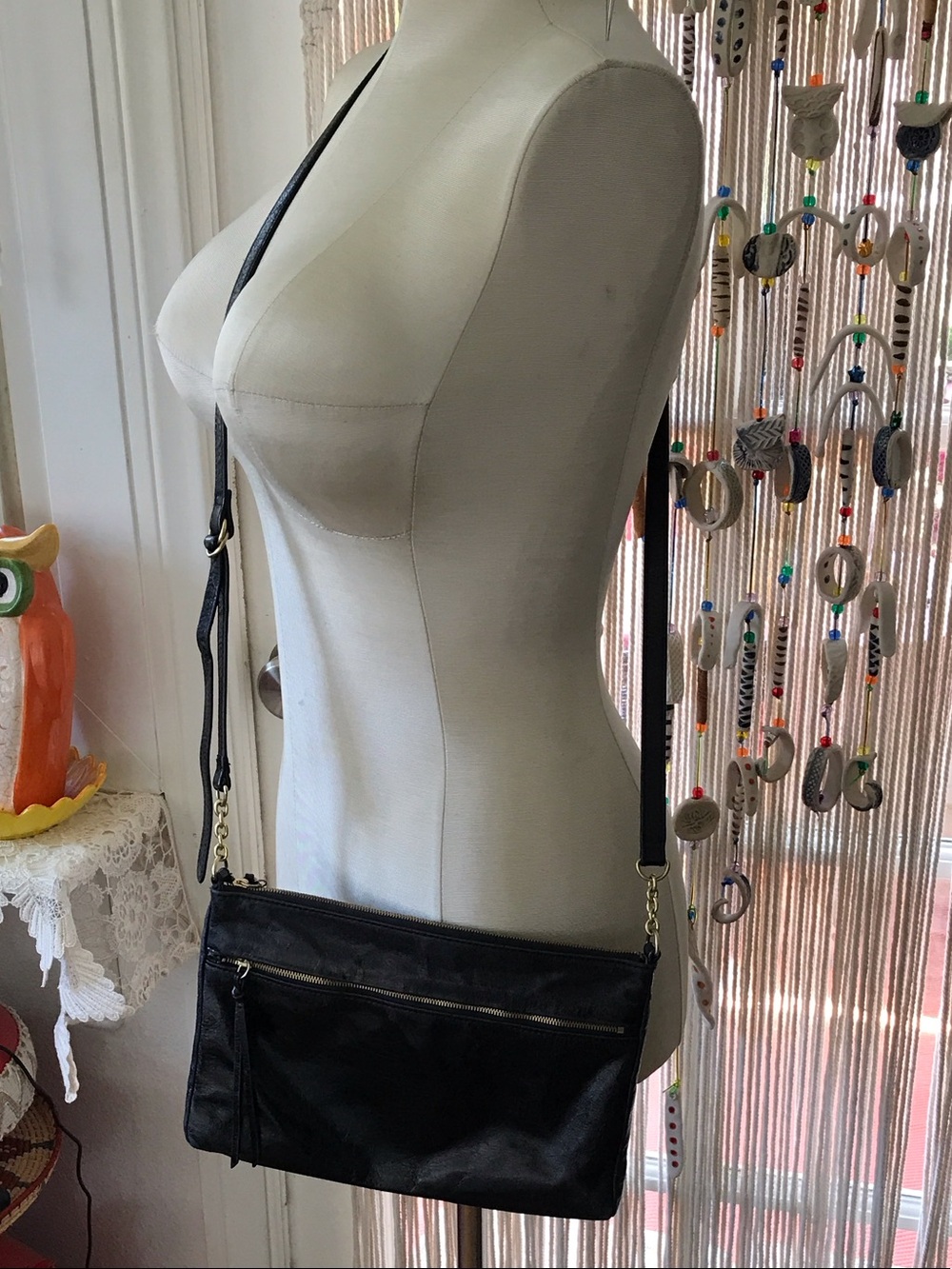 HOBO Black Leather Crossbody with Gold-Tone Accents